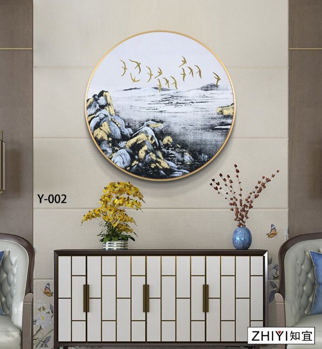 New Chinese light luxury decorative painting living room dining room porch round canvas painting