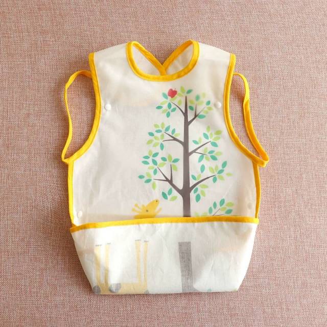 日系防水加长款无袖围兜 男女宝宝纯棉薄防水免洗吃饭兜立体罩衣产品图