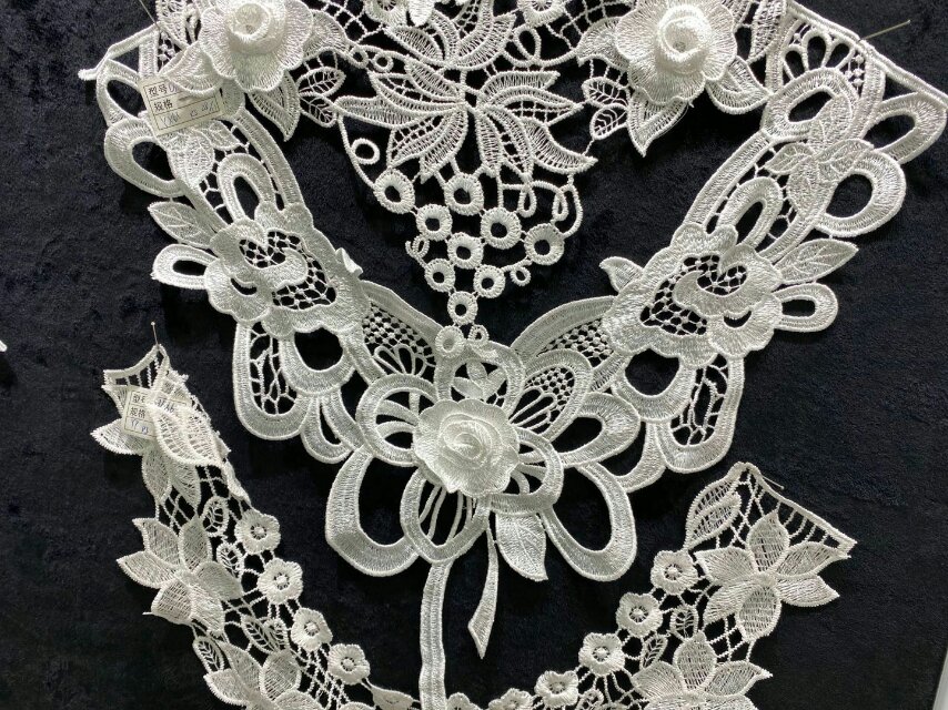 Spring new water-soluble lace mesh fabric with lace sequins, hanging whiskers, collar and floral lace