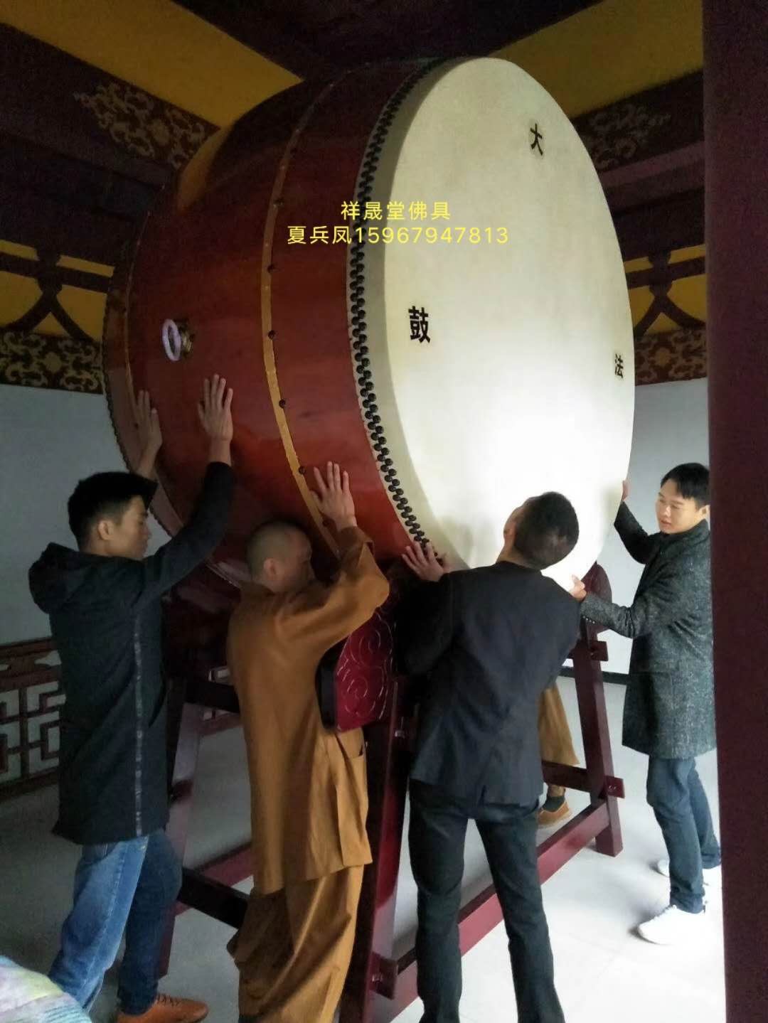 祥晟堂佛具，枣红色战鼓寺院大鼓牛皮鼓龙鼓立式鼓演出鼓