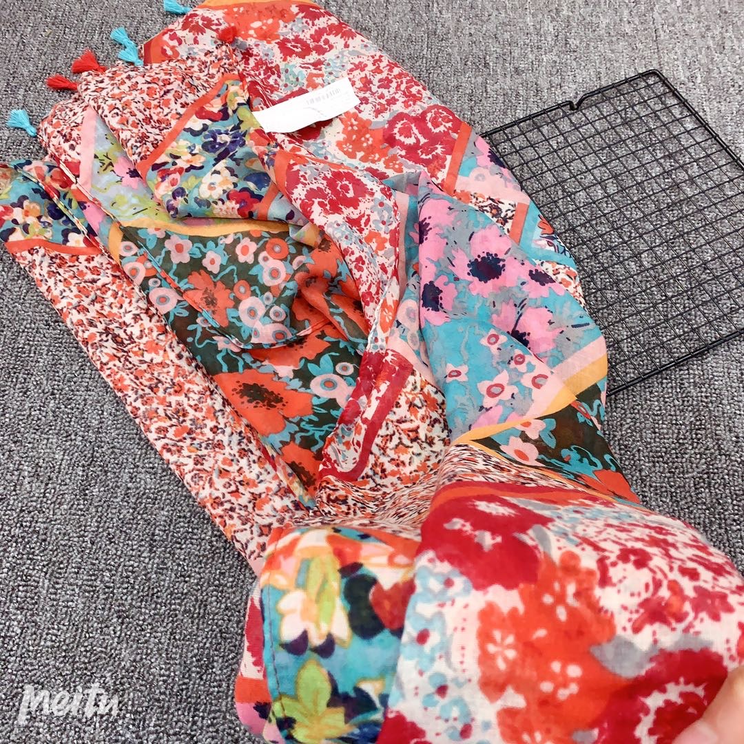 Casual Fashion Generous Long Scarf Colorful Flower Shawl Specification drawing