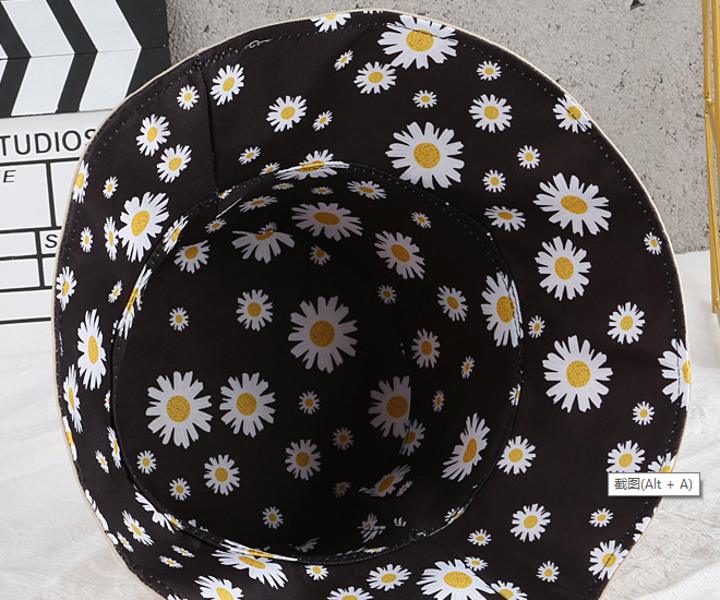 Fisherman Hat Spring Summer Net Red Men's Double Face Embroidered Small Daisy Basin Hat Specification drawing