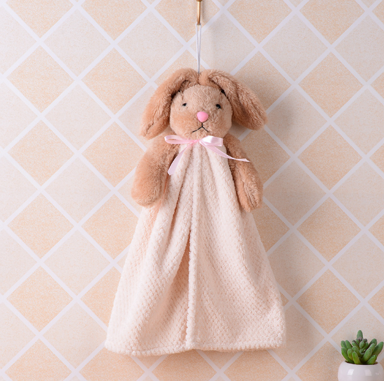 可爱珊瑚绒萌兔擦手巾卡通擦手布厨卫吸水挂式兔头毛巾厂家批发细节图