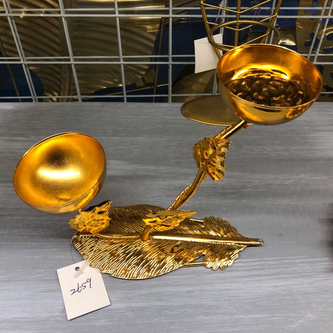 双位北欧风烛台样板房间装饰品金属简约现代美式欧式餐桌金色摆件