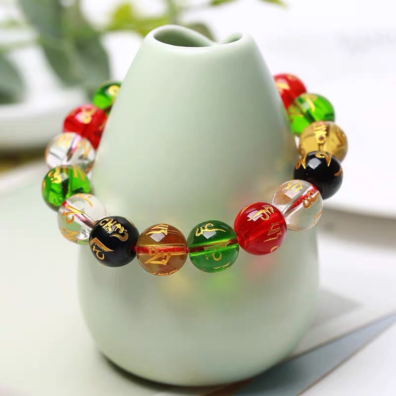 Brazalete de perlas de buda de seis palabras verdad cristal de color natural obsidiana para hombre y mujer accesorios vintage perlas de buda pinchazos shiwen 075 details Picture