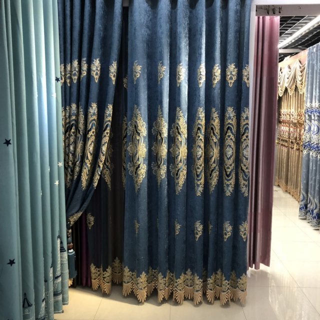 Finished embroidered curtain fabric in solid color for living room customization, heat insulation and sunshade for rental bedroom
