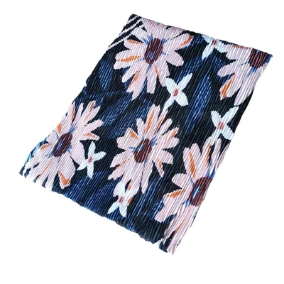 Blue Long Silk Scarf Flower Pattern Scarf Shawl Dual Purpose