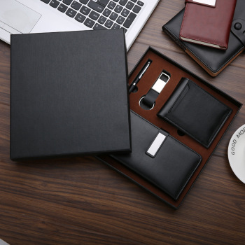Wholesale exquisite business gift set notebook + business card box + metal pen + key chain 5-piece set can be customized thumbnail