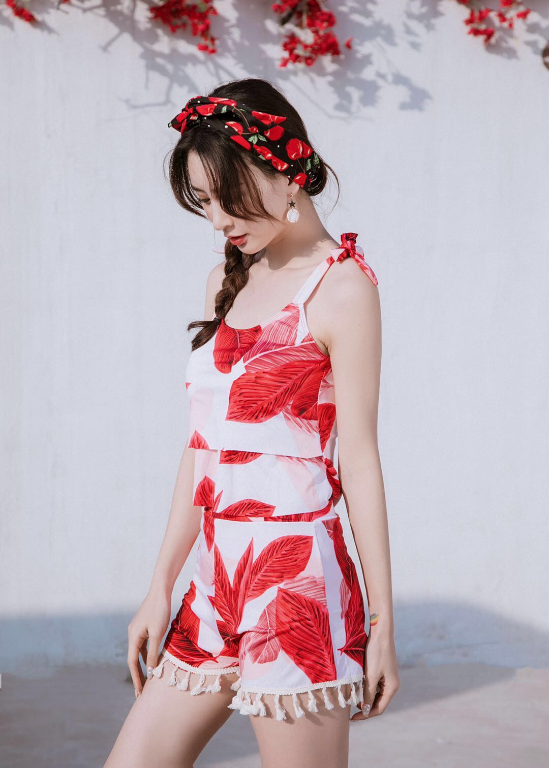 Split Skirt Swimsuit 2020 New Two-Piece Set Of South Korean Ins Girls Flat Angle Conservative Bathing Bathing Suit details Picture