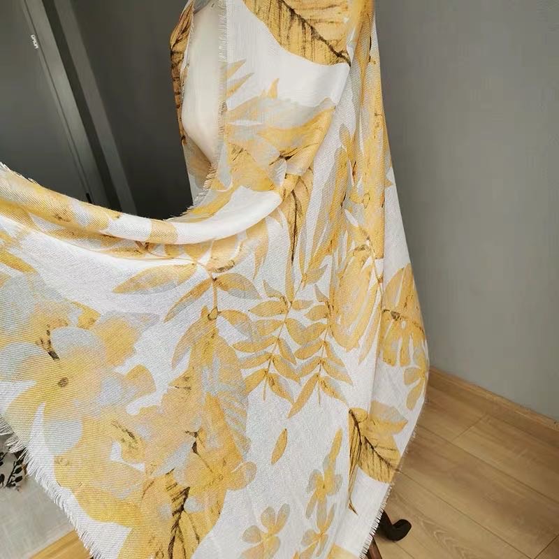 Yellow Floral Print Scarf Silk Scarf Oversized Shawl Scarf Dual Purpose Specification drawing