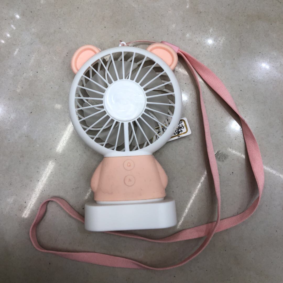 小熊USB手持迷你七彩灯电风扇可充电小型便携式随身挂卡通桌面