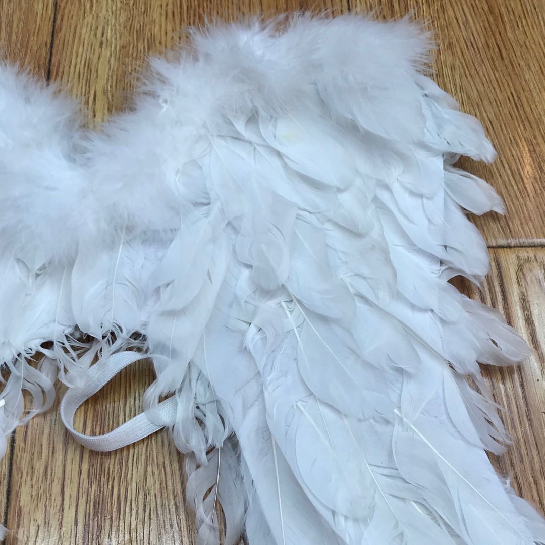 天使翅膀白色羽毛飞燕型翅膀成人儿童表演万圣节道具新娘花童装扮细节图