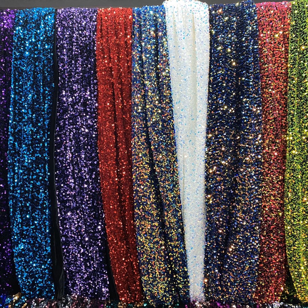 5毫米泡泡绣3mm亮片布料 网红亮片桌布亮片装饰亮片布料服装面料婚庆网纱布料国潮