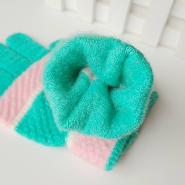 韩版条纹拉绒
毛线手套学生五指男女通用针织魔术冬季手套批发产品图