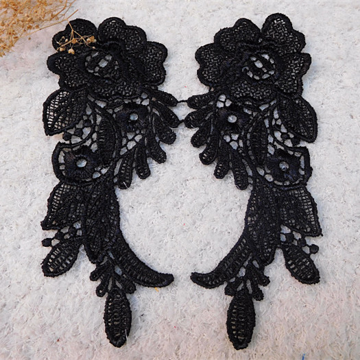 黑色水溶镂空花朵对花花贴手工diy服装布艺裤子装饰辅料