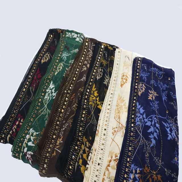 2020 new style Muslim headscarf with rhinestone and printed patterns