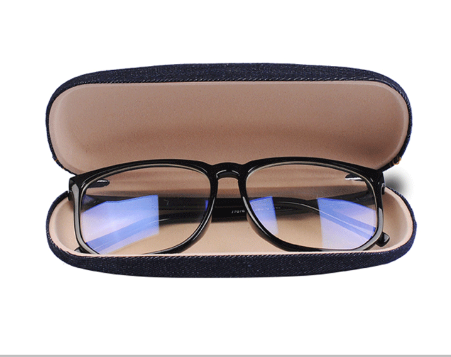 牛仔布料眼镜盒太阳眼镜近视镜盒男女通用加厚蓝黑护镜H767图