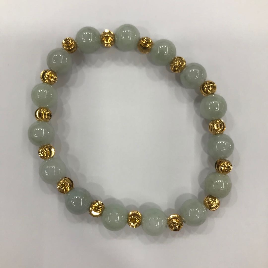 天然缅甸玉手串老坑油青翡翠手链翡翠手链女天然玉石金珠手串绳