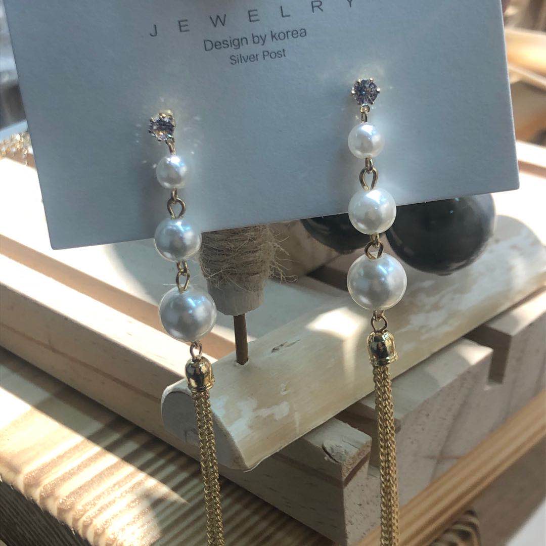 Simple and long pearl tassel earrings earrings silver needle anti-allergy Korean version of the trend earrings jewelry thumbnail