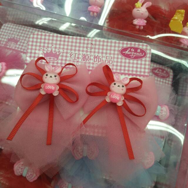 Bright red bow hair clip with pink lace edge hair clip hair band web celebrity hot style headband headpiece for children thumbnail