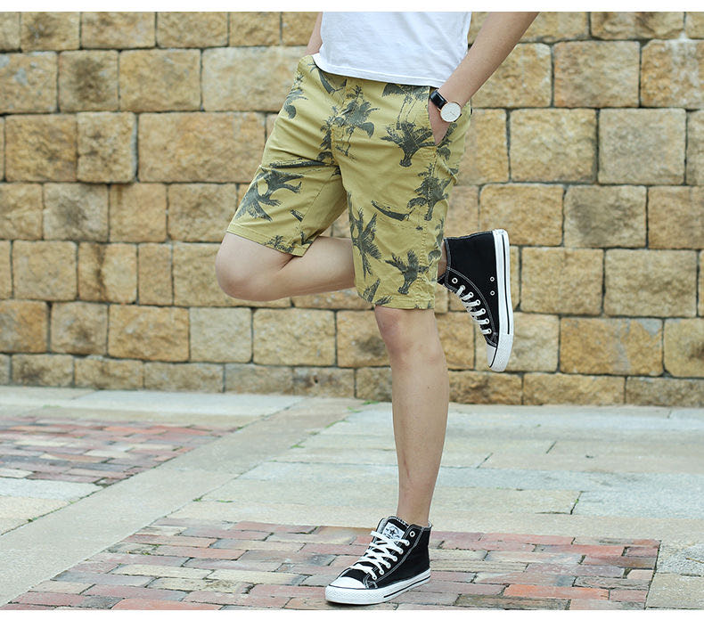 Summer Quarter Pants Men Camo Pure Cotton Wash Shorts Casual Beach Pants Korean Version Of Large Size Elastic