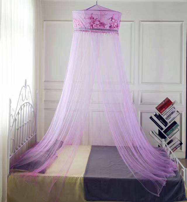 夏季新款唯美免安装圆顶吊顶宫廷蚊帐加厚加密公主蕾丝花边蚊帐