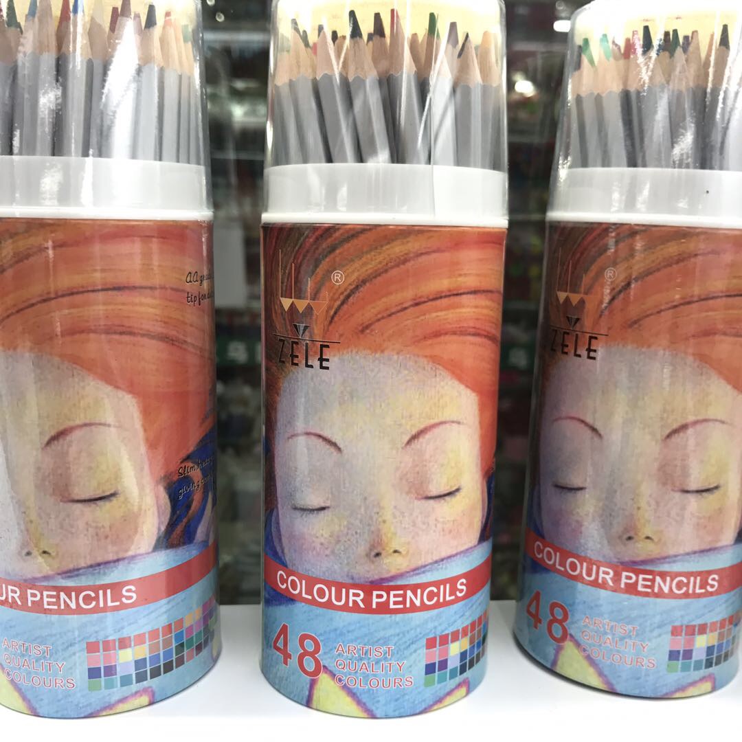 Patrón de muñeca cubo color plomo 48 colores hierro latas venta directa de fábrica barril de estudiantes lápiz premios para niños aprendizaje papelería suministros de pintura
