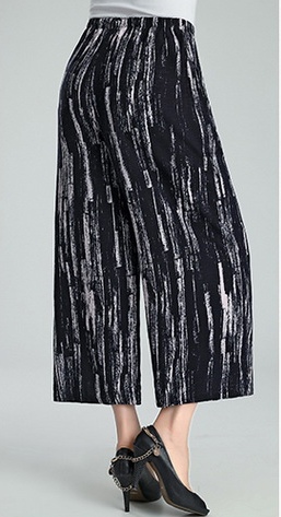 黑白色高腰韩版阔腿裤中老年大码九分休闲裤女裤细节图