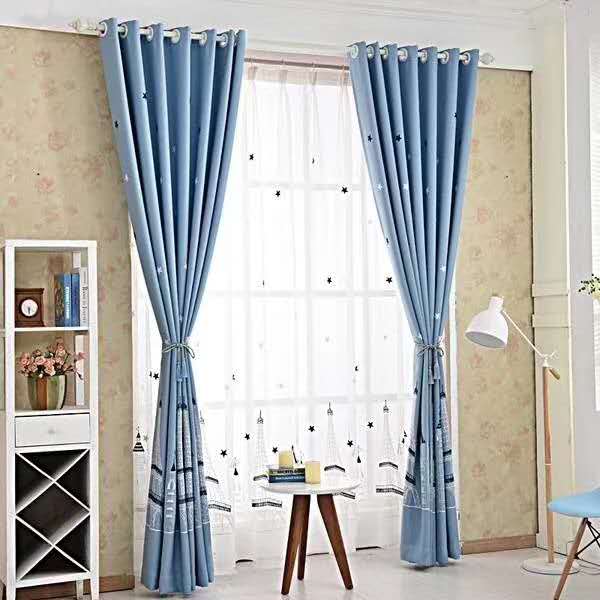 涤纶丝绒麻绣花城堡儿童房书房窗帘布