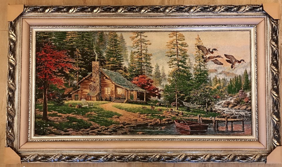 实木框织锦画芯装饰壁画，尺寸：69X119