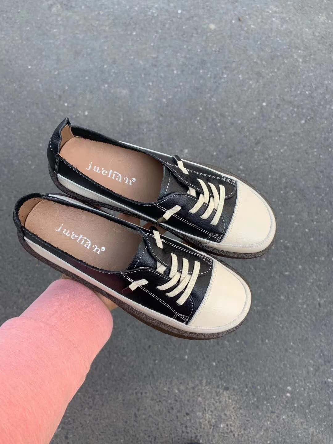 628812 European Products 2020 New Guangzhou Black Women's Leather Shoes details Picture