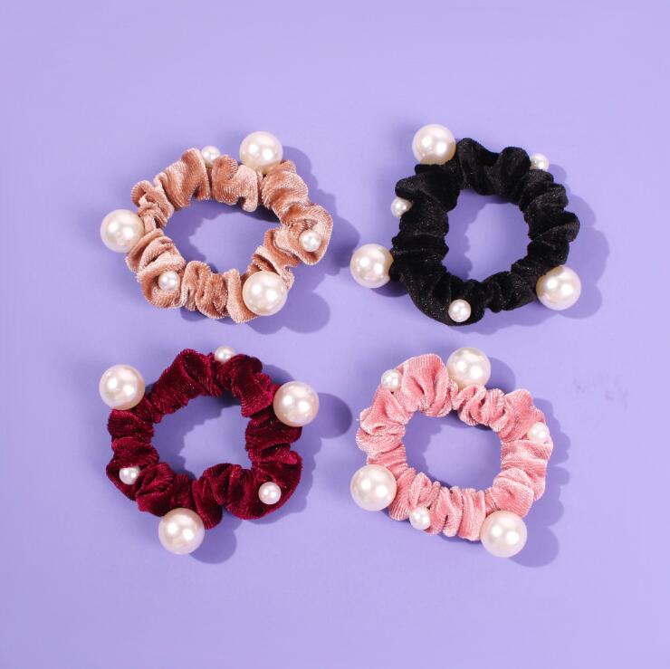 Yiwu Selection new autumn and winter hair ring Europe and The United States candy colored golden velvet pearl fashion joker ball hair accessories thumbnail