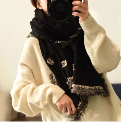 Three-Dimensional Flower Scarf Double-Sided Shawl Long Thick Warm