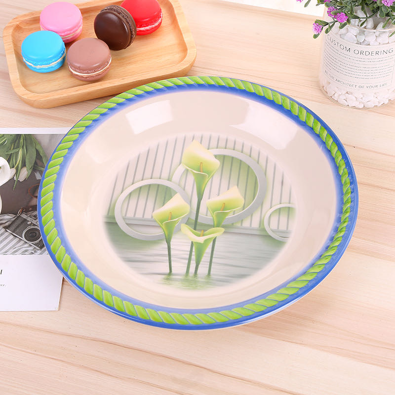 密胺餐具饭店快餐厅防摔10.5寸土黄盘 混花色产品图