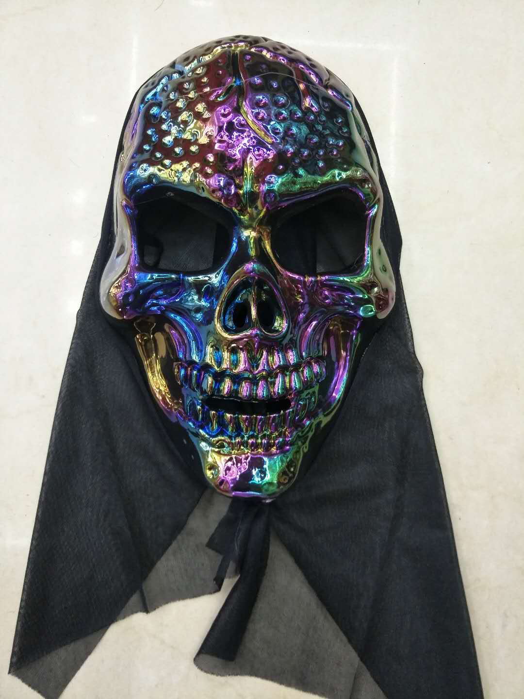 万圣节恐怖面具男女儿童通用舞会表演道具电镀金色银色骷髅面具