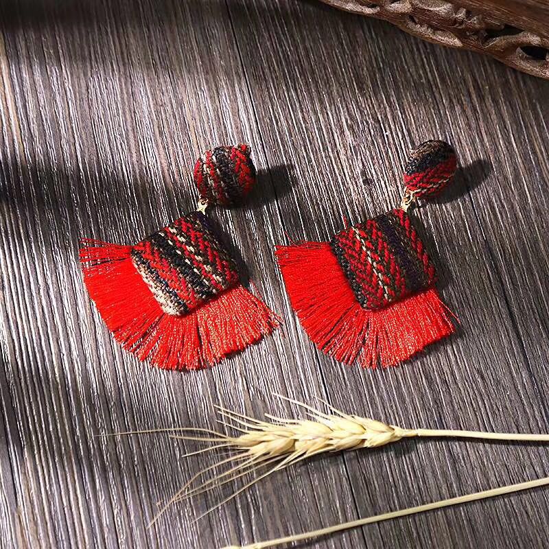 Fashionable and vacate-style dazzling earrings, geometric rhombus woven tassel earrings, 66 elegant and new details Picture