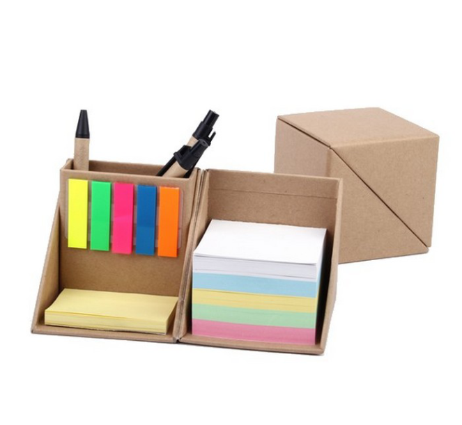 Creative multifunctional kraft paper post-it note box with pen holder full figure