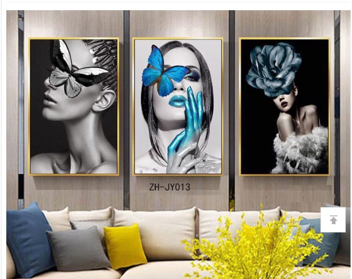Light luxury crystal porcelain painting modern simple living room entry decorative painting restaurant porch background hanging painting triptych thumbnail