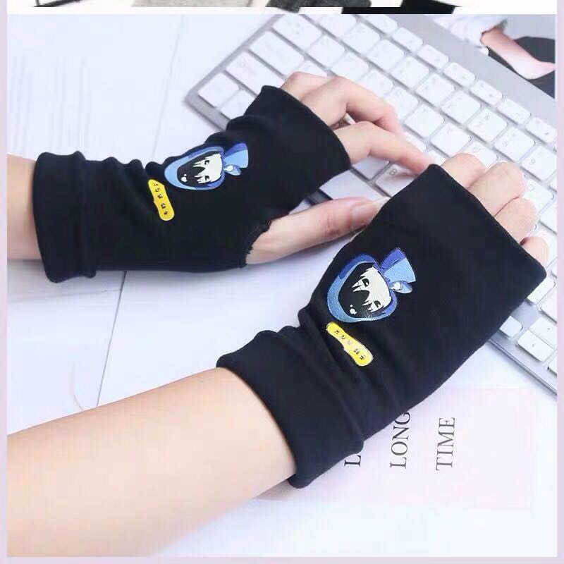 半指手套男女士春秋季薄款针织黑色露指学生写字保暖手套冬天