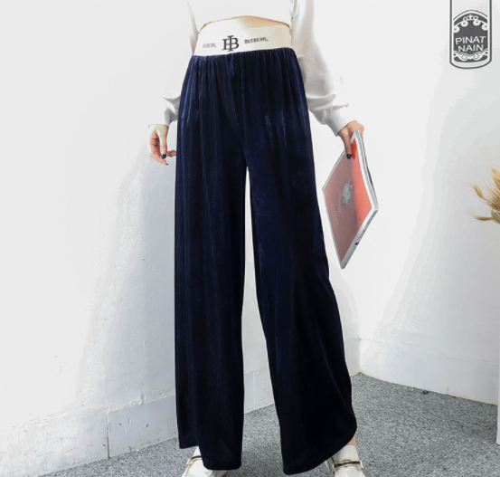 Velvet B-waist wide-leg pants, extended floor-length pants, tall women, children, extra-long straight-leg casual pants, women details Picture