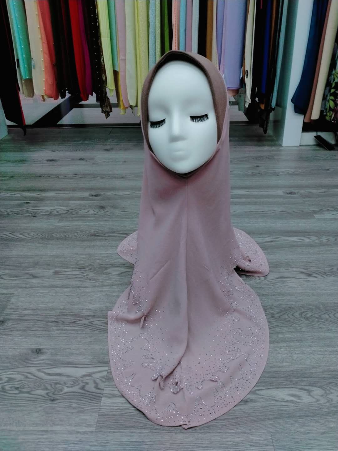 Lady Muslim double chiffon ironing cut edge drill L head cover thumbnail