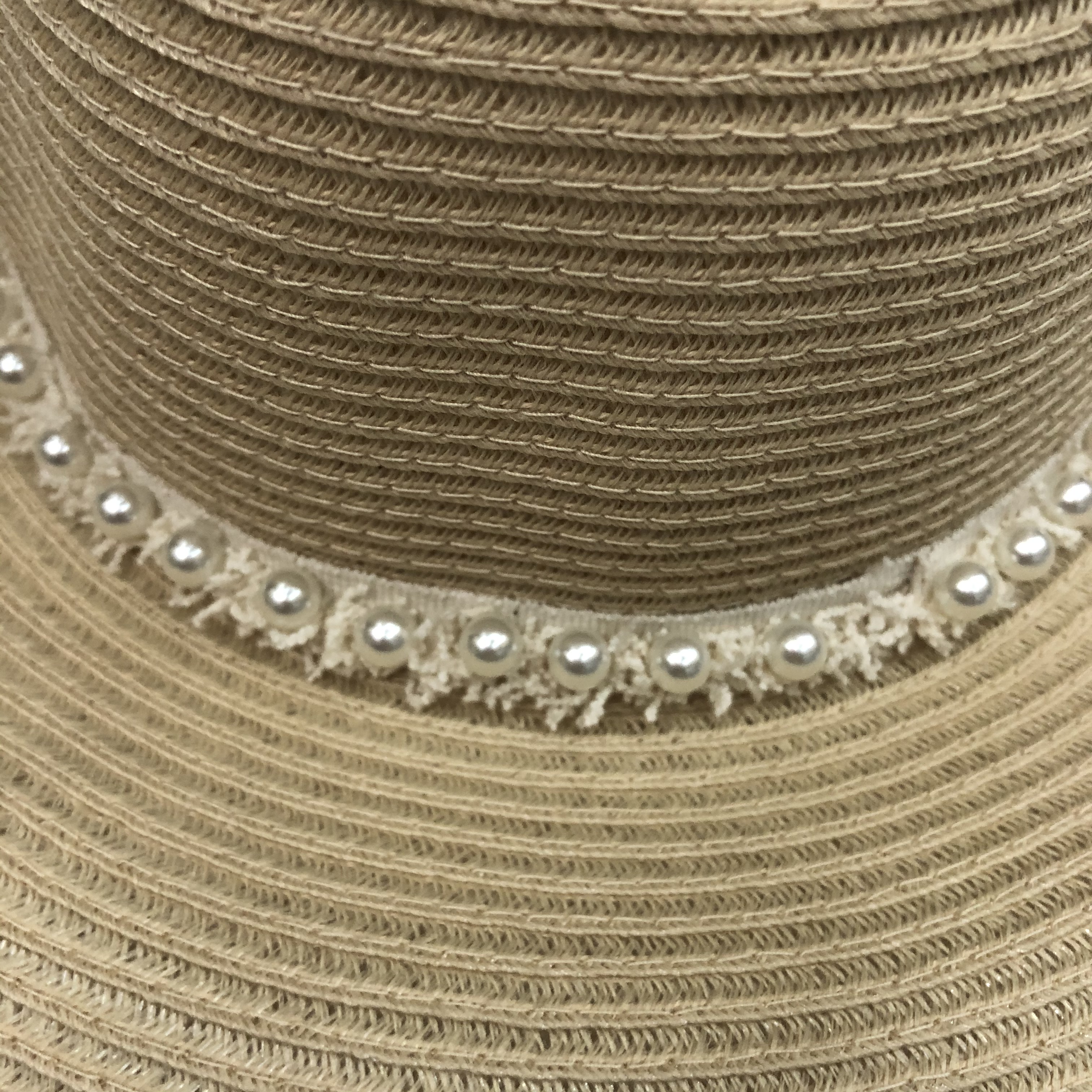 Hat Women Summer Pearl Straw Hat Travel Small Flat Sunshade Straw Hat Casual English Top Hat details Picture