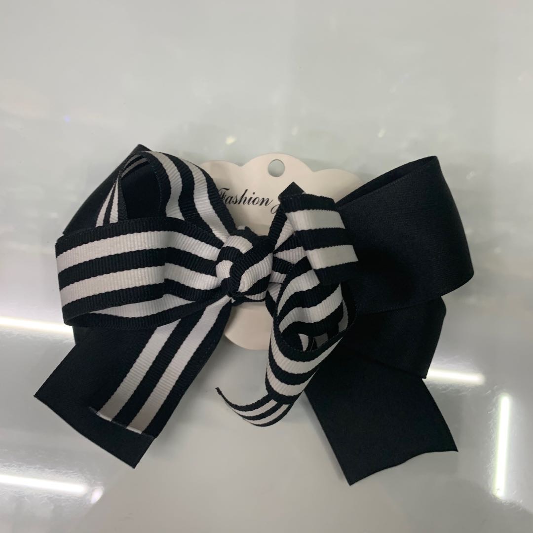 Black and white striped bow hairpin headwear