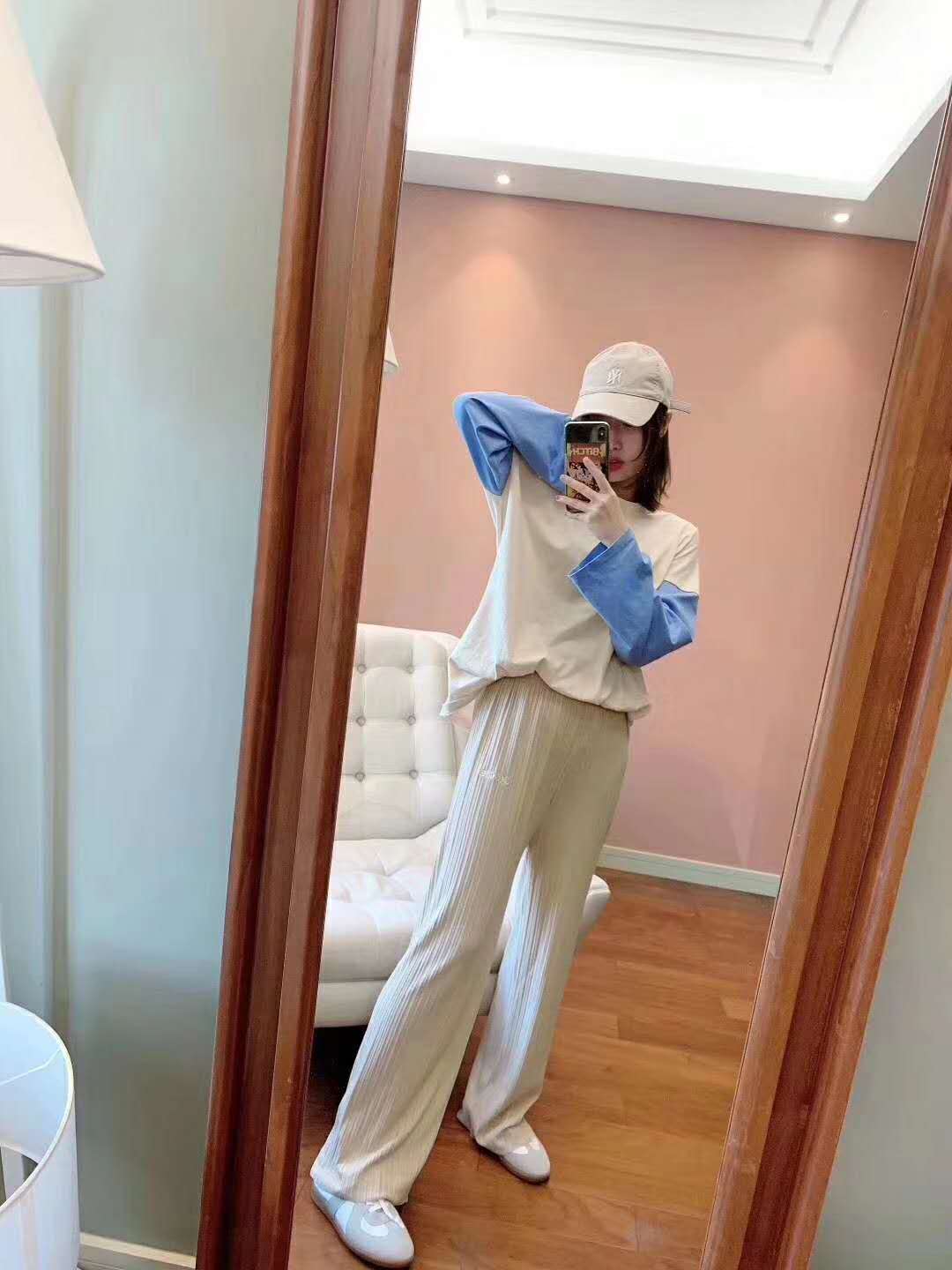 日系宽松直筒休闲裤男女简约纯色松紧腰潮牌裤春夏薄款九分裤