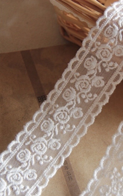 B7d14 Handmade Diy Garment Accessories/Day Single Lace Embroidery/White Rose Gauze Embroidery Lace