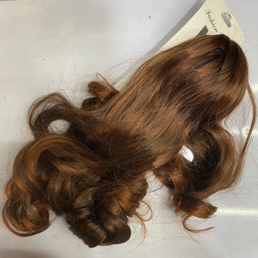 热销经典潮流时尚化纤长发卷发红棕色马尾假发