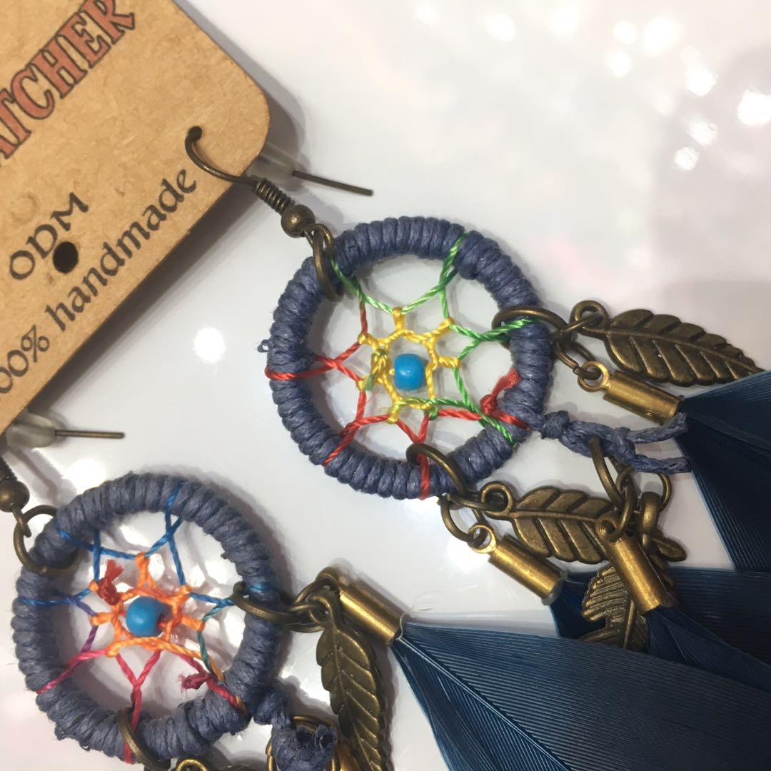 精品捕梦网仿真羽毛耳坠时尚新款创意个性饰品批发细节图