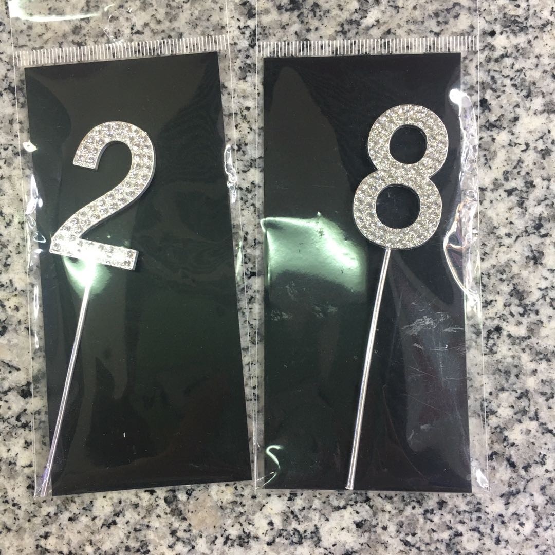 0-9带钻数字插 宝宝周岁生日插牌婚庆宴会DIY蛋糕装饰插1