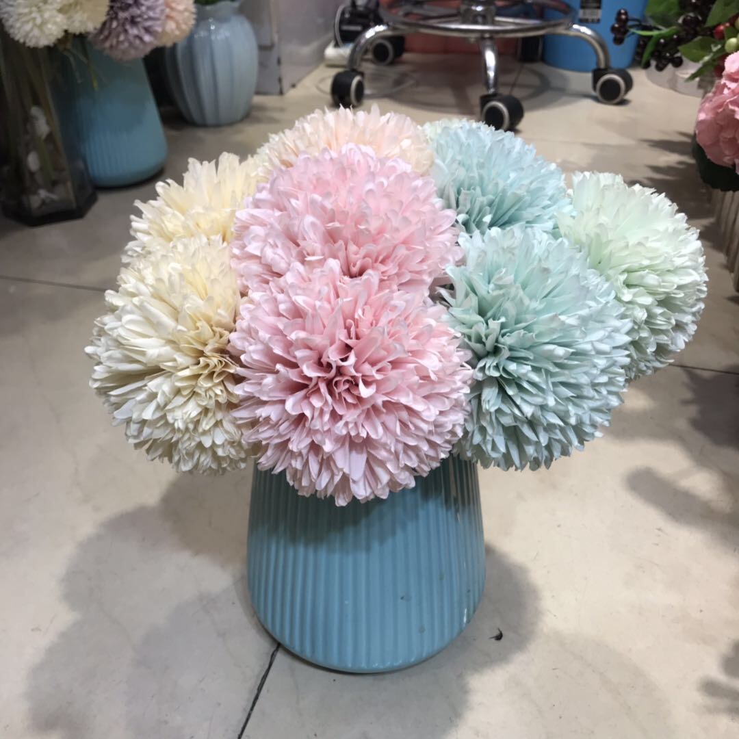 仿真花蒲公英球梦幻色毛绒刺球假花仿真花单枝装饰花艺
