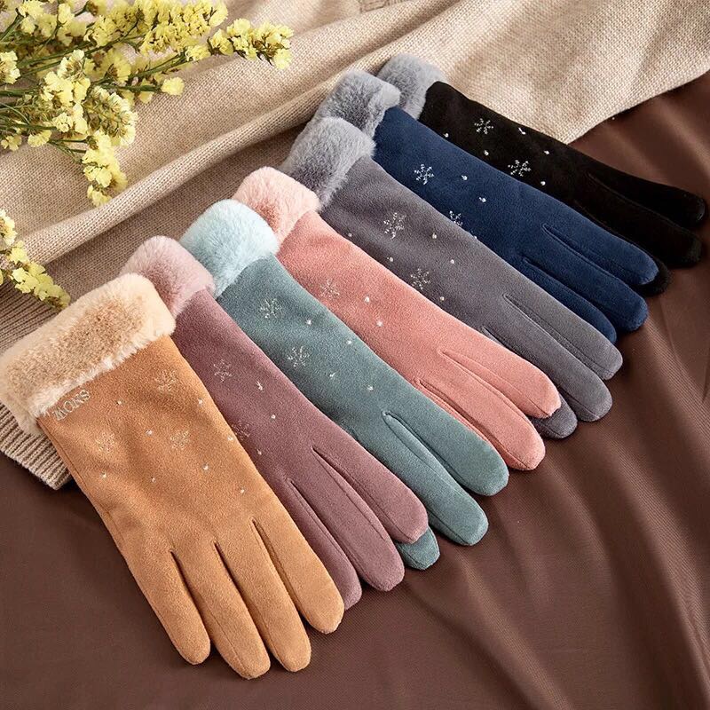 JB1011 Wholesale Korean version winter women's suede touch screen mobile phone warm gloves with fleece outdoor electric vehicle Specification image